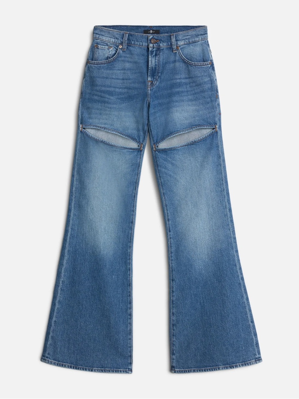7 For All Mankind Medium Blue Wide-Leg Jeans with Cutouts